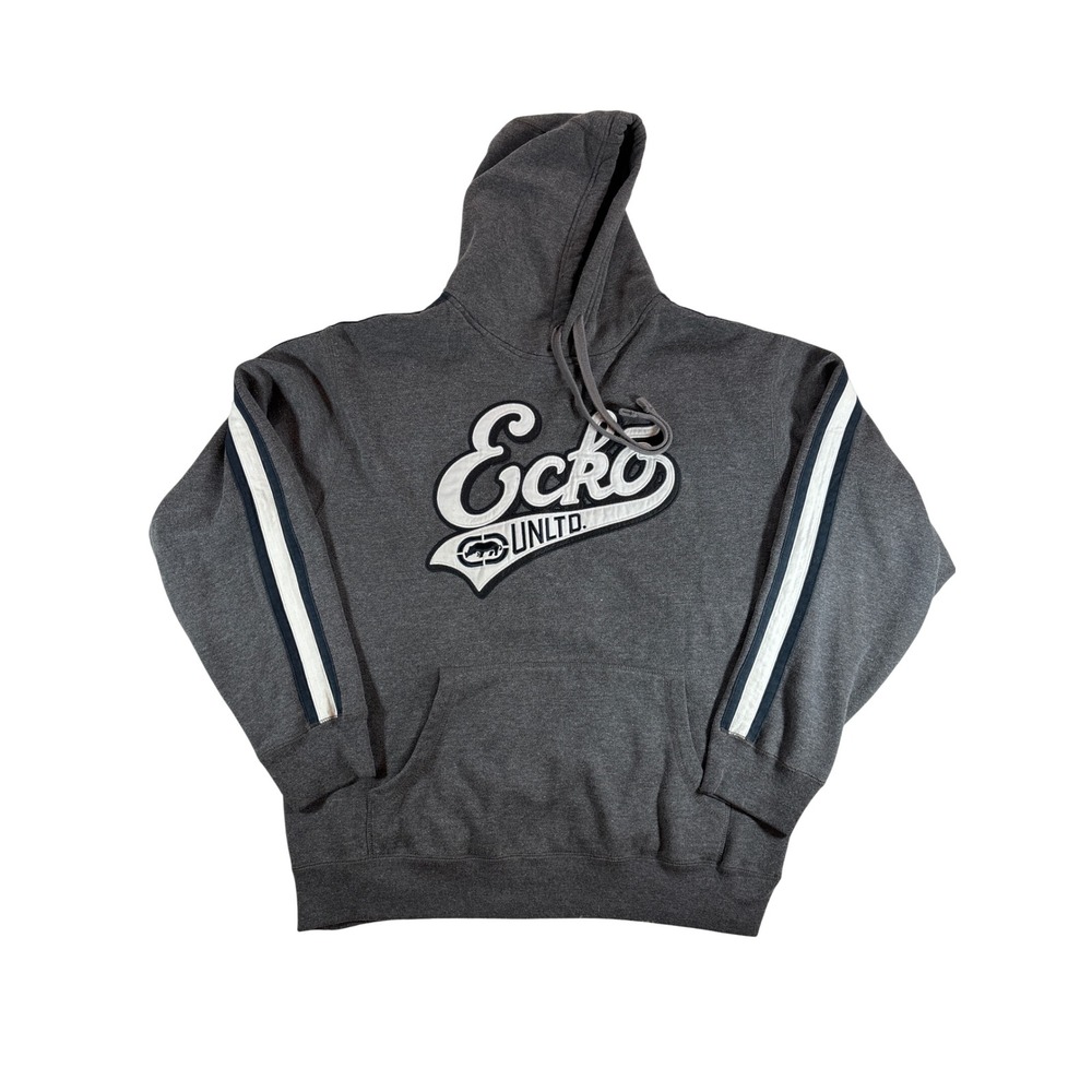 Vintage Ecko Unltd Gray Hoodie Spell Out Logo Y2K Hip Hop Sweatshirt XL